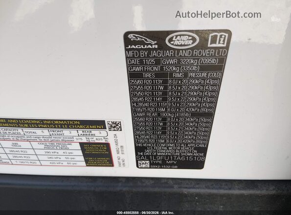 SAL1L9FU1TA615108 2026 LAND ROVER RANGE ROVER SPORT White Engine compartment view