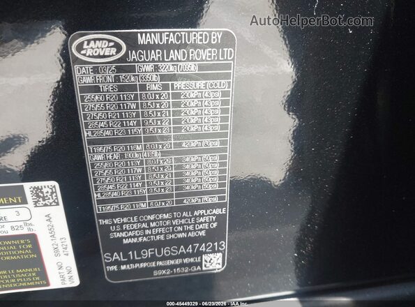 SAL1L9FU6SA474213 2025 LAND ROVER RANGE ROVER SPORT Black Vista del compartimento del motor