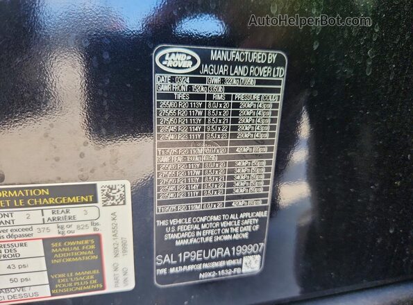SAL1P9EU0RA199907 2024 LAND ROVER RANGE Black VIN կոդի պիտակի տեսք