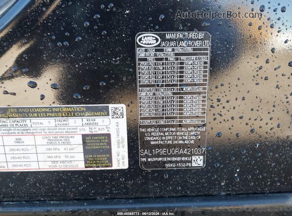 SAL1P9EU0RA421037 2024 LAND ROVER RANGE ROVER SPORT Черный Вид подкапотного пространства