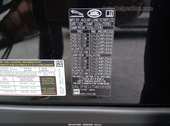 SAL1P9EU7TA619105 2026 LAND ROVER RANGE ROVER SPORT Black Widok komory silnika