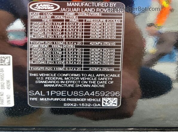 SAL1P9EU8SA459296 2025 LAND ROVER RANGE Black 