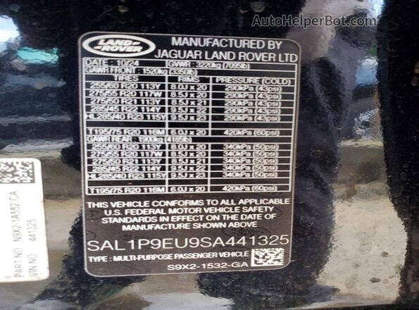 SAL1P9EU9SA441325 2025 LAND ROVER RANGE Black Вид підкапотного простору