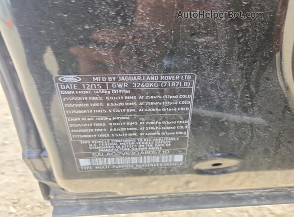 SALAG2V63GA805710 2016 LAND ROVER LR4 Black Вид наклейки з VIN-кодом