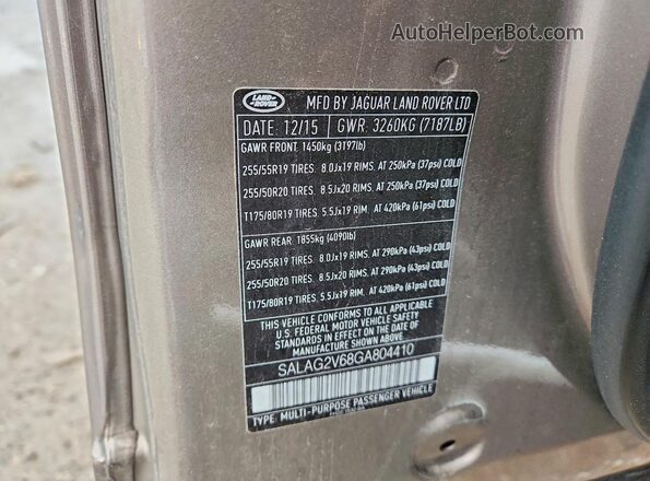 SALAG2V68GA804410 2016 LAND ROVER LR4 Tan Widok naklejki z numerem VIN