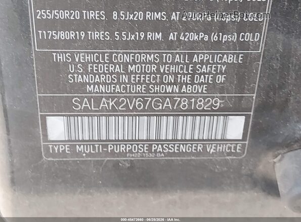 SALAK2V67GA781829 2016 LAND ROVER LR4 Black Engine compartment view