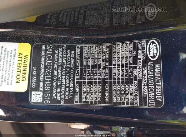 SALCJ2FX2LH881616 2020 LAND ROVER DISCOVERY SPORT Dark Blue Widok komory silnika
