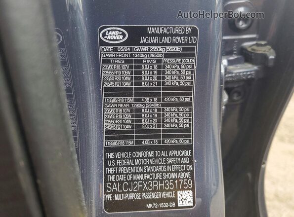 SALCJ2FX3RH351759 2024 LAND ROVER DISCOVERY Charcoal VIN sticker view