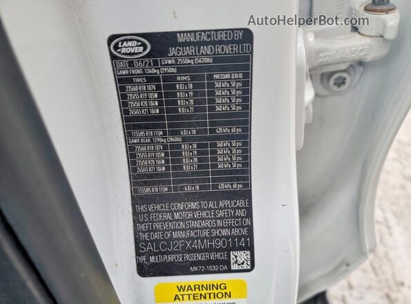 SALCJ2FX4MH901141 2021 LAND ROVER DISCOVERY White Vista interior de 360 grados