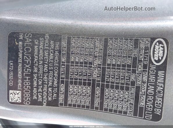 SALCJ2FX5LH850859 2020 LAND ROVER DISCOVERY SPORT Gray Widok komory silnika
