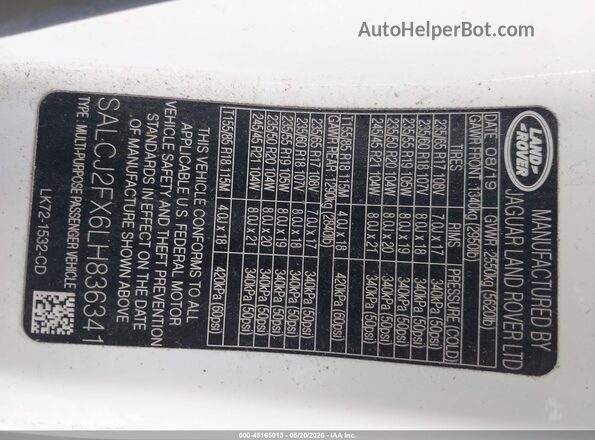 SALCJ2FX6LH836341 2020 LAND ROVER DISCOVERY SPORT White Vista del compartimento del motor