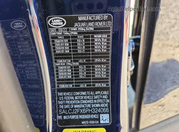 SALCJ2FX6PH324066 2023 LAND ROVER DISCOVERY Blue Շարժիչի բաժամունքի տեսք