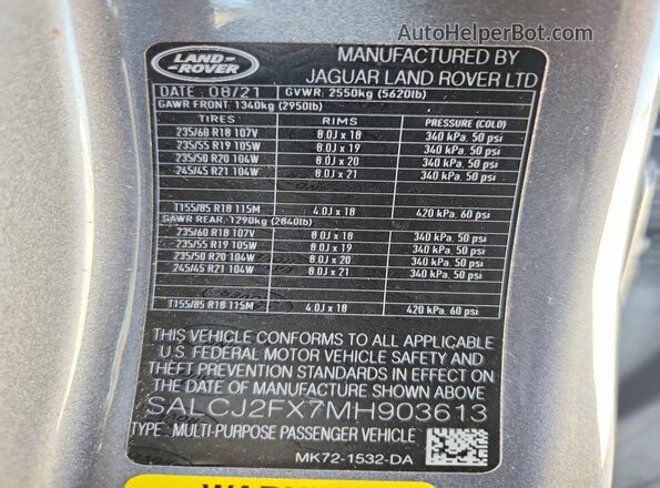 SALCJ2FX7MH903613 2021 LAND ROVER DISCOVERY Silver 