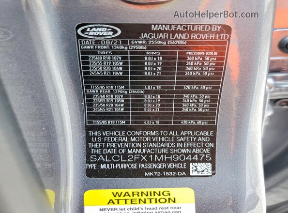 SALCL2FX1MH904475 2021 LAND ROVER DISCOVERY Gray 