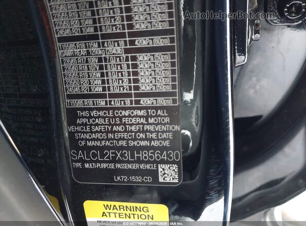 SALCL2FX3LH856430 2020 LAND ROVER DISCOVERY SPORT Black Շարժիչի բաժամունքի տեսք