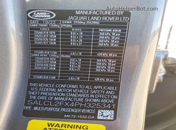 SALCL2FX4PH325341 2023 LAND ROVER DISCOVERY Gray ძრავის განყოფილების ხედი