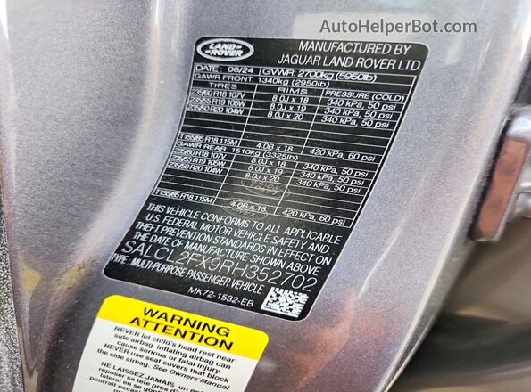 SALCL2FX9RH352702 2024 LAND ROVER DISCOVERY Gray Vista interior de 360 grados