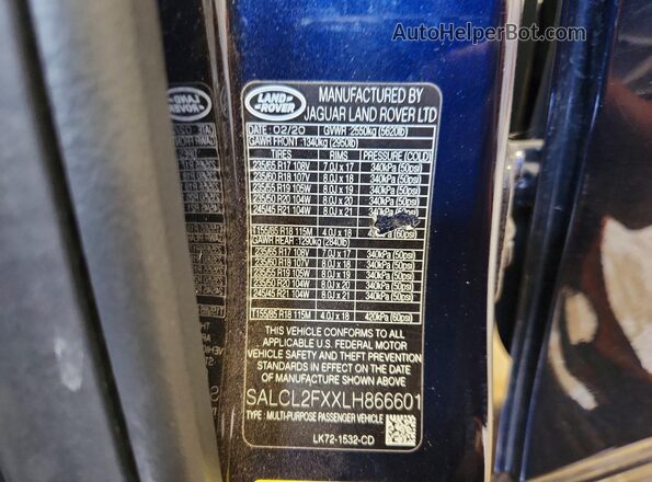 SALCL2FXXLH866601 2020 LAND ROVER DISCOVERY Blue 360 interior view