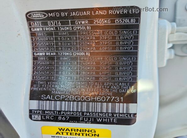 SALCP2BG0GH607731 2016 LAND ROVER DISCOVERY White Սալոնի 360 աստիճան տեսք