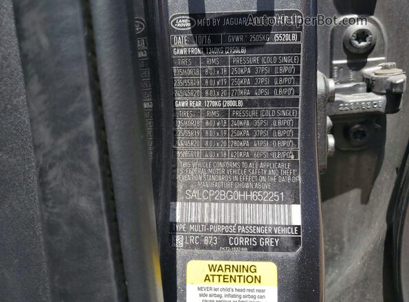 SALCP2BG0HH652251 2017 LAND ROVER DISCOVERY Gray Շարժիչի բաժամունքի տեսք