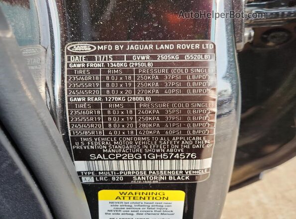 SALCP2BG1GH574576 2016 LAND ROVER DISCOVERY Black VIN sticker view