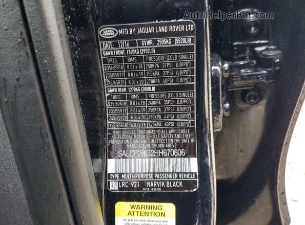 SALCP2BG2HH670606 2017 LAND ROVER DISCOVERY Черный Вид наклейки с VIN-кодом