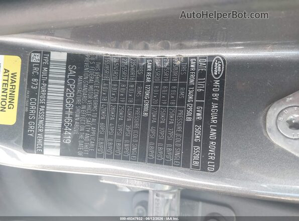 SALCP2BG6HH664419 2017 LAND ROVER DISCOVERY SPORT Gray ძრავის განყოფილების ხედი