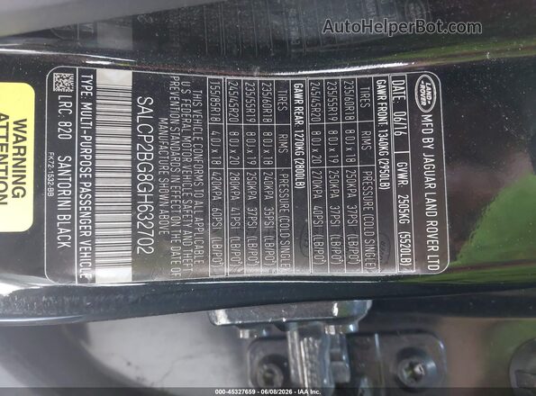 SALCP2BG8GH632702 2016 LAND ROVER DISCOVERY SPORT Black Շարժիչի բաժամունքի տեսք