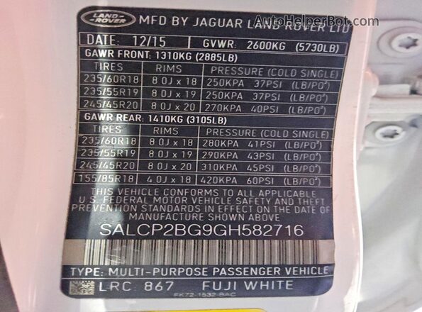 SALCP2BG9GH582716 2016 LAND ROVER DISCOVERY White 