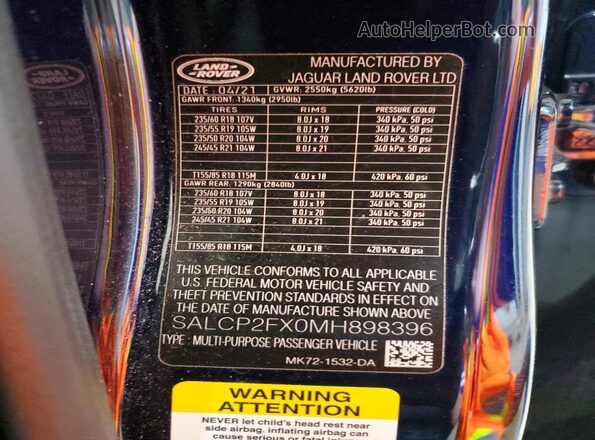 SALCP2FX0MH898396 2021 LAND ROVER DISCOVERY Blue სალონის 360-გრადუსიანი ხედი