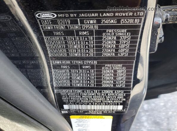 SALCP2FX1KH812011 2019 LAND ROVER DISCOVERY Black VIN կոդի պիտակի տեսք