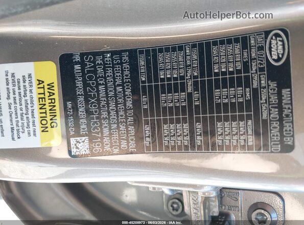 SALCP2FX9PH337196 2023 LAND ROVER DISCOVERY SPORT Gray ძრავის განყოფილების ხედი