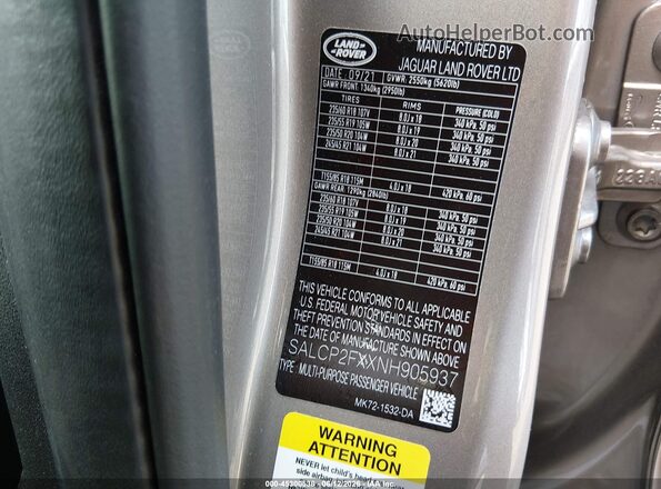 SALCP2FXXNH905937 2022 LAND ROVER DISCOVERY SPORT Champagne 
