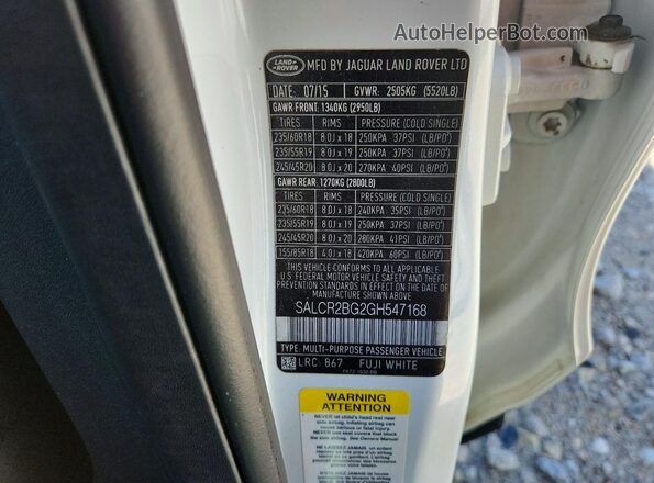 SALCR2BG2GH547168 2016 LAND ROVER DISCOVERY White 