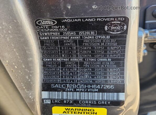 SALCT2BG5HH647266 2017 LAND ROVER DISCOVERY Gray Engine compartment view