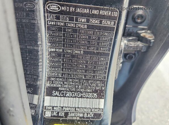 SALCT2BGXGH592635 2016 LAND ROVER DISCOVERY Black VIN sticker view