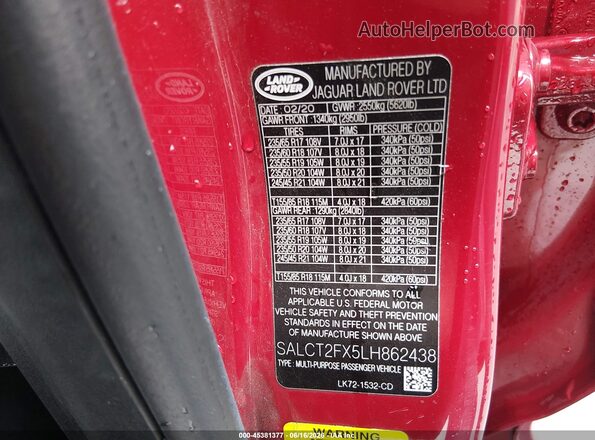 SALCT2FX5LH862438 2020 LAND ROVER DISCOVERY SPORT Red Vista del compartimento del motor