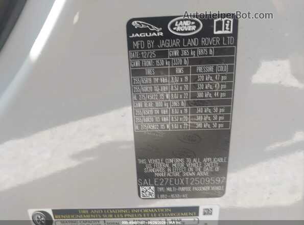 SALE27EUXT2509597 2026 LAND ROVER DEFENDER Gray Engine compartment view