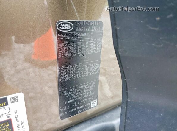 SALEJ7EX2P2136705 2023 LAND ROVER DEFENDER Brown VIN sticker view
