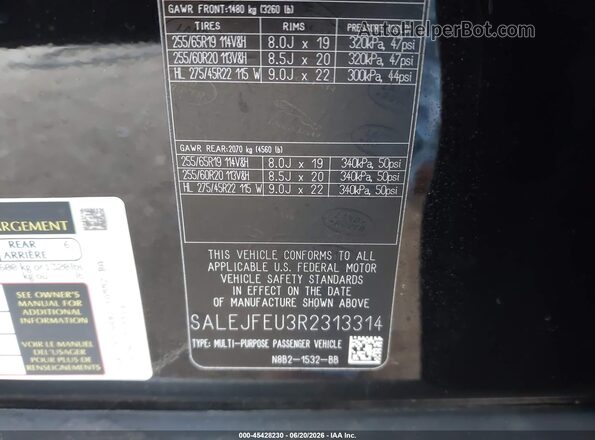 SALEJFEU3R2313314 2024 LAND ROVER DEFENDER Black Vista del compartimento del motor