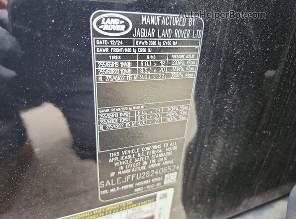 SALEJFFU2S2406524 2025 LAND ROVER DEFENDER Черный Вид наклейки с VIN-кодом