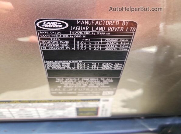 SALEJFFU7R2336657 2024 LAND ROVER DEFENDER Gray Շարժիչի բաժամունքի տեսք