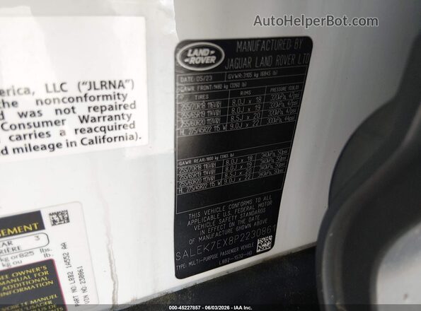 SALEK7EX8P2230861 2023 LAND ROVER DEFENDER Белый Вид подкапотного пространства