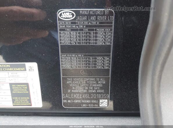SALEKEEX6L2018359 2020 LAND ROVER DEFENDER Black 