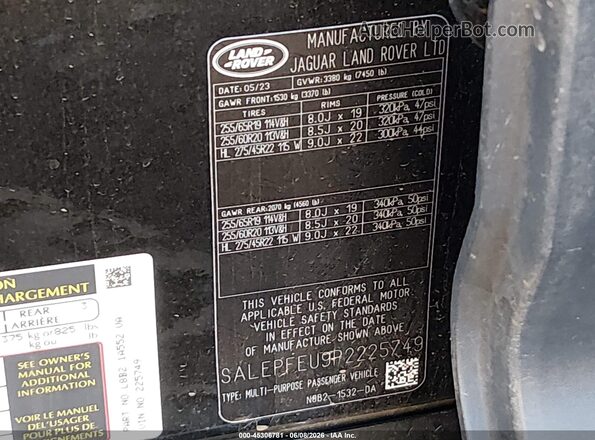SALEPFEU9P2225749 2023 LAND ROVER DEFENDER Black Engine compartment view
