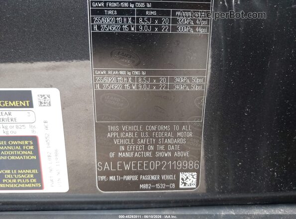SALEWEEE0P2119986 2023 LAND ROVER DEFENDER Black Շարժիչի բաժամունքի տեսք