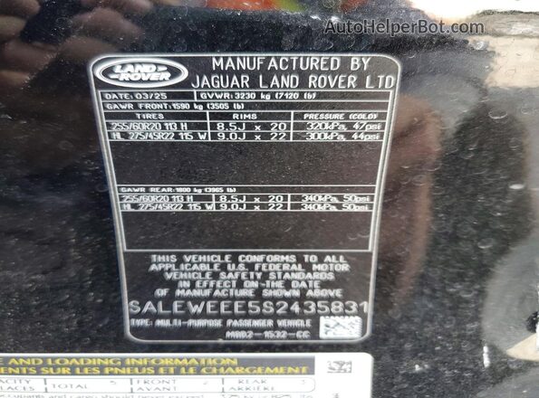 SALEWEEE5S2435831 2025 LAND ROVER DEFENDER Black Widok komory silnika