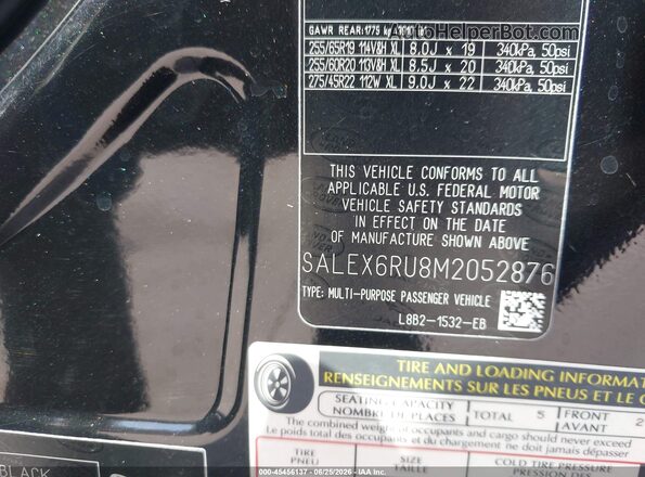 SALEX6RU8M2052876 2021 LAND ROVER DEFENDER Black Widok komory silnika