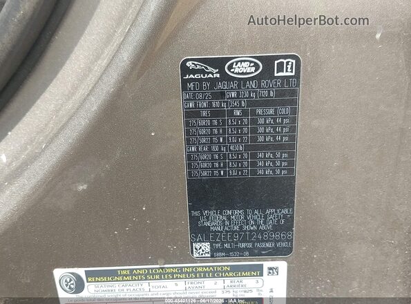SALEZEE97T2489868 2026 LAND ROVER DEFENDER Gold Вид підкапотного простору