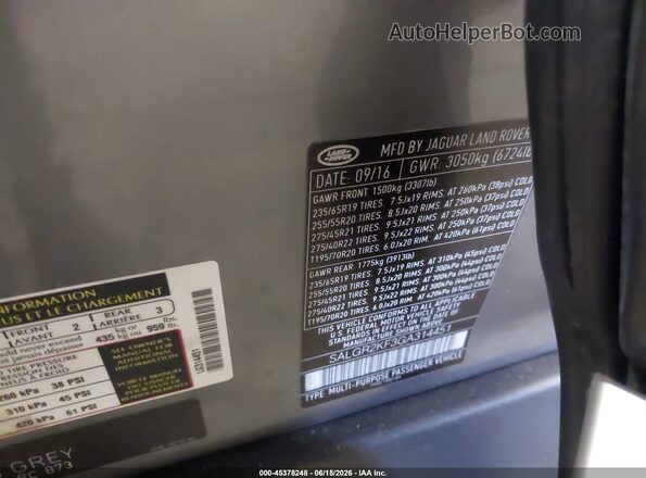 SALGR2KF3GA314451 2016 LAND ROVER RANGE ROVER Gray Вид підкапотного простору